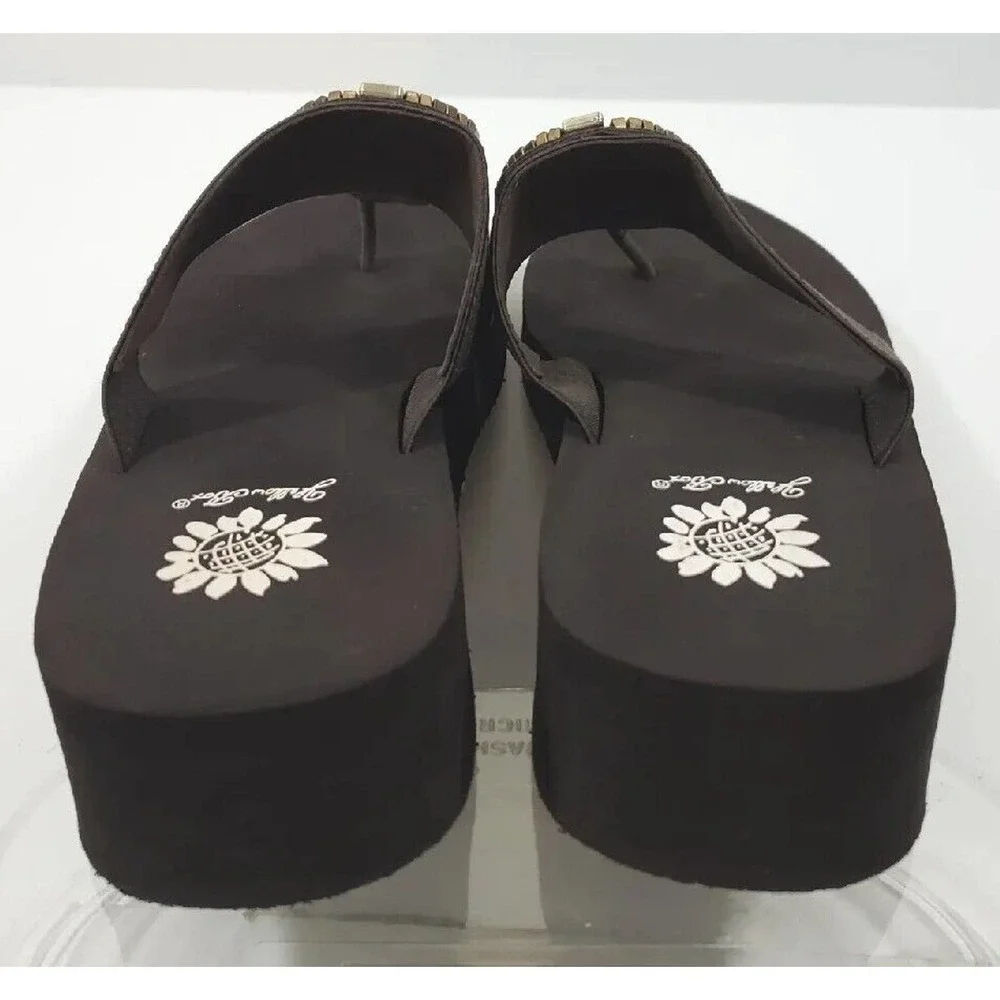 Yellow Box ~Woman 8.5 M~ Brown Flip Flops Wedge Jeweled Sandals 30189 NEW. - Picture 3 of 12